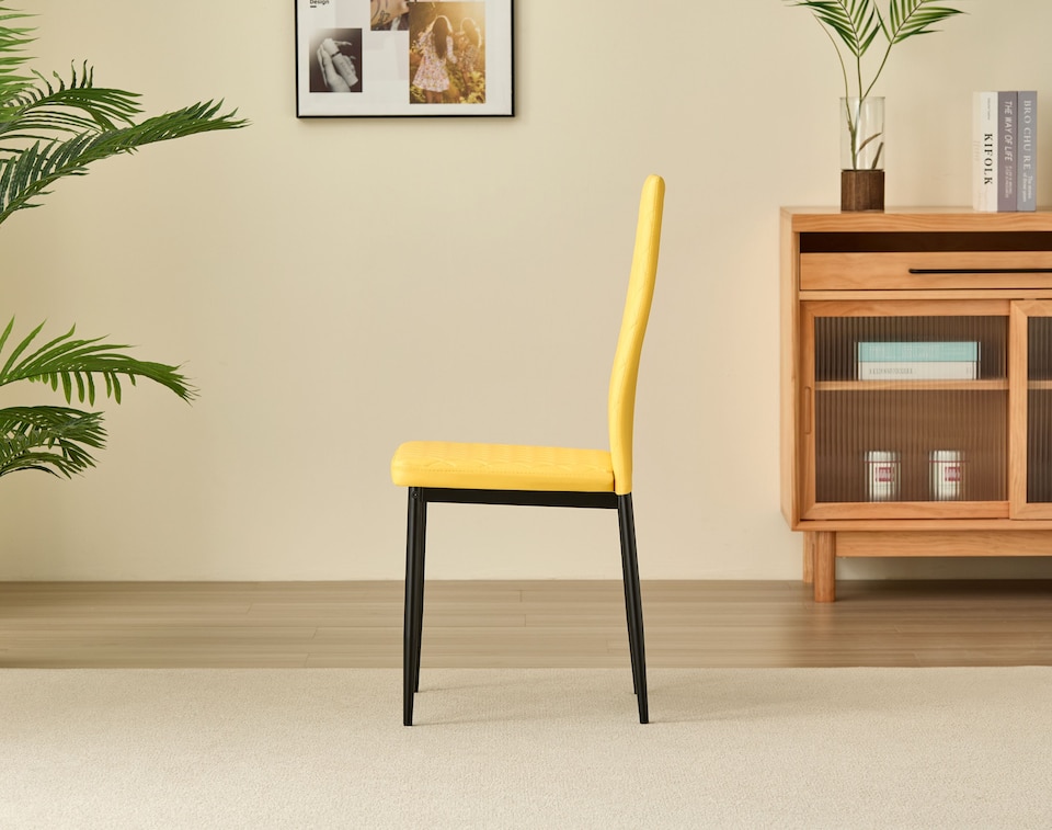 image 1 of Colorado Dining Table with 4 Emily Leather Chairs | Yellow | 5