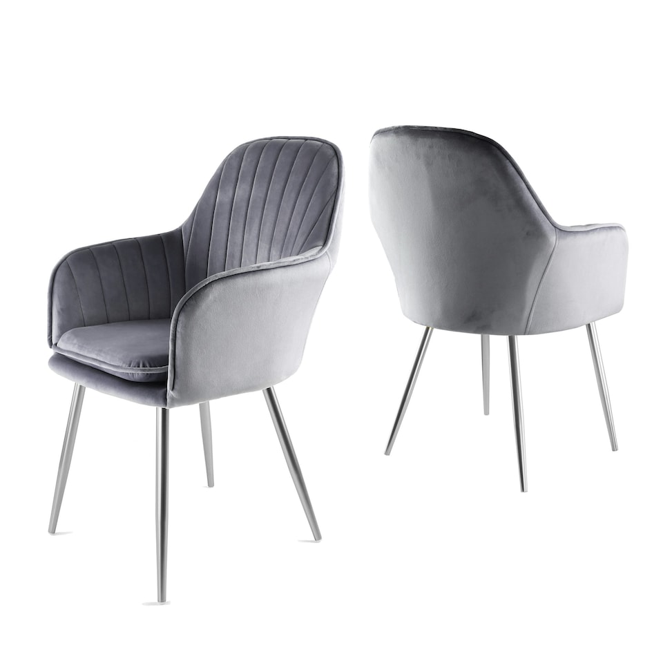 image 1 of MUSE Pair of Chairs Upholstered in Velvet Fabric with Silver Legs - Grey Grey