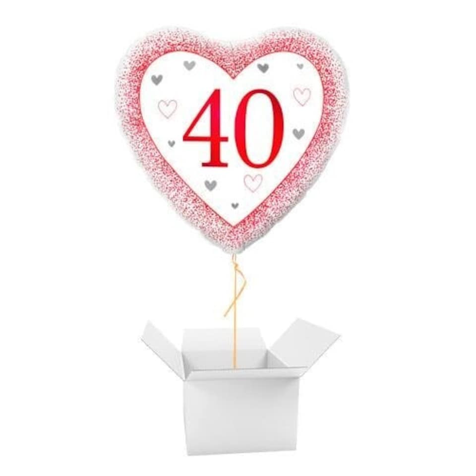 Happy 40th Ruby Anniversary Heart Shape Foil Helium Balloon - Inflated Balloon in a Box | Red