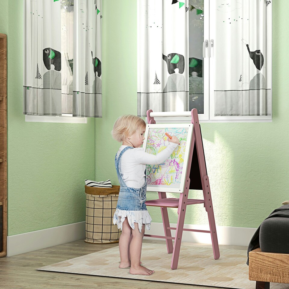 image 1 of AIYAPLAY Three-in-One Easel for Kids, with Paper Roll, Adjustable Height - Pink 