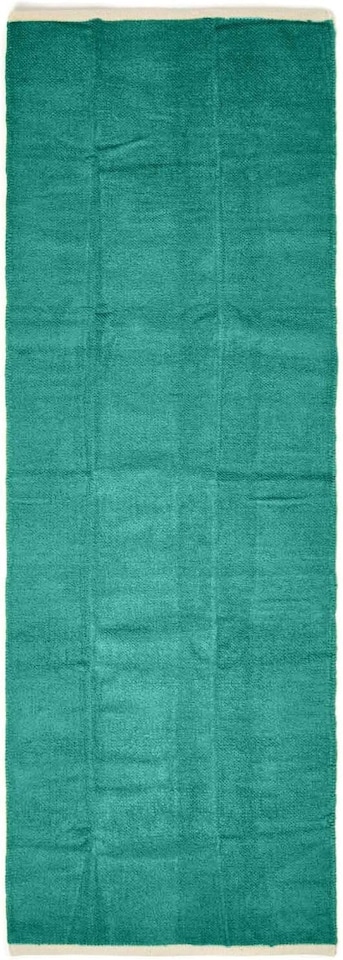 image 1 of Homescapes Teal Green Cotton Plain Chenille Hall Runner with Natural Trim - 66 x 200 cm | Green | Teal Green