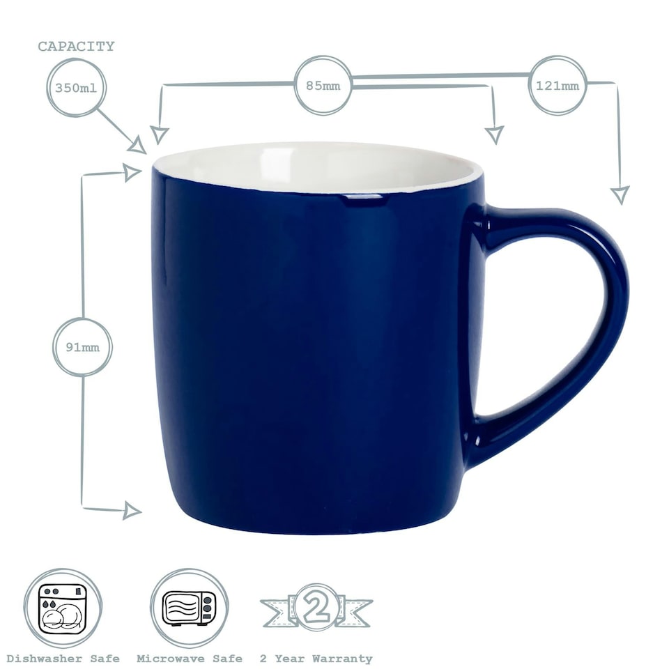 image 1 of Argon Tableware 6x Coloured Coffee Mugs - Navy - 350ml - Tea Mug Latte Mug Cappuccino Mug Drinking Mug Blue