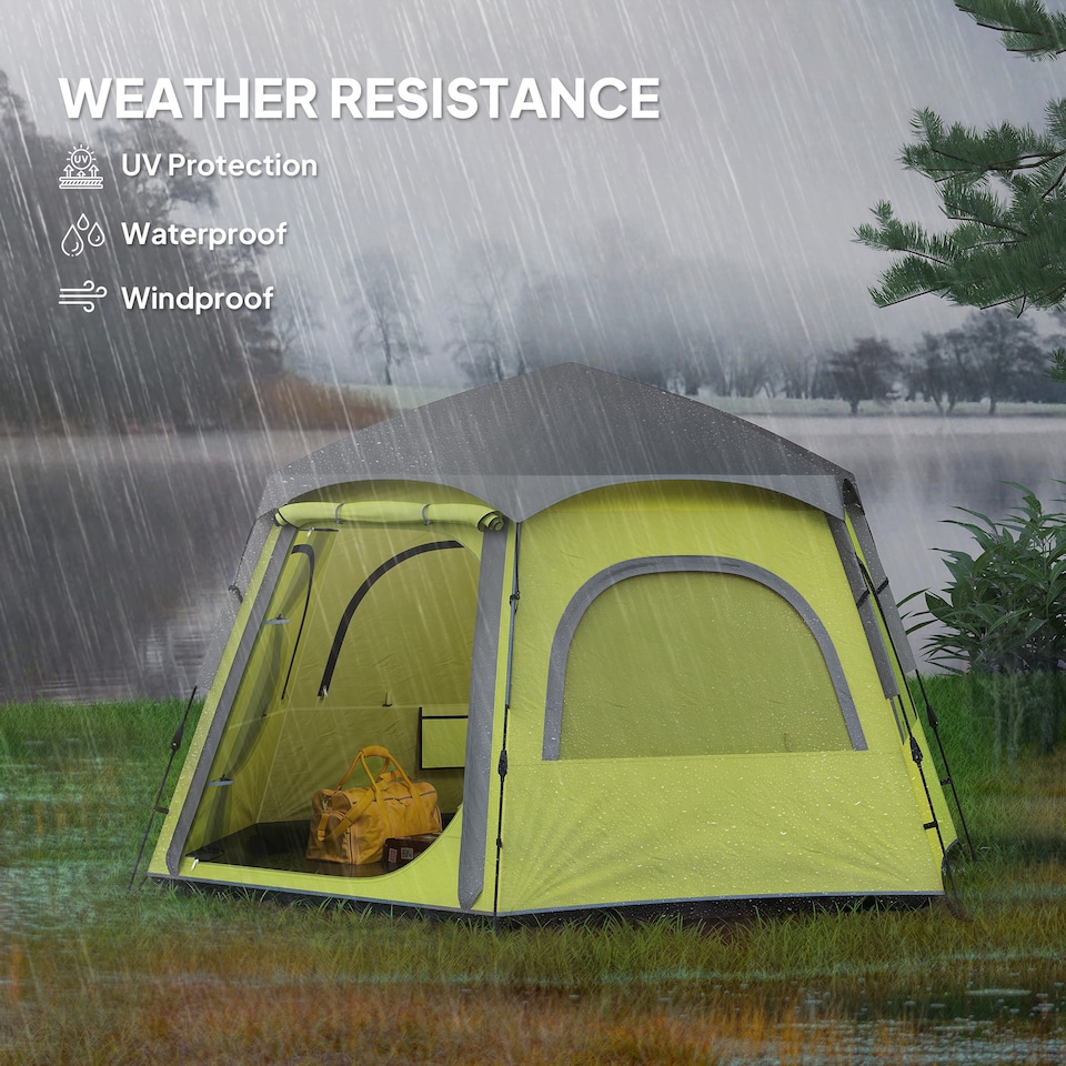 image 1 of Outsunny Instant Camping Tent, 4 Person Easy Setup Dome Tent | Yellow | Yellow | 2.8L x 2.4W x 1.55H m