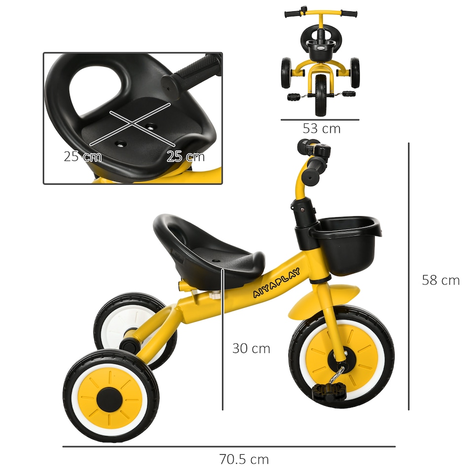 image 1 of AIYAPLAY Baby Trike, Toddler Tricycle with Adjustable Seat, Basket, Bell, Kids Tricycle for 2-5 Years Old, Yellow