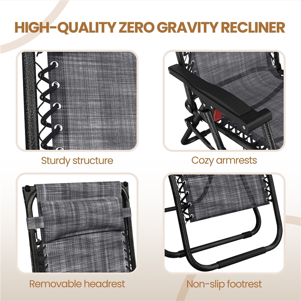 image 1 of Yaheetech 2-Piece Zero Gravity Chairs with Sunshade & Side Tray-Grey | Grey | Grey | One Size