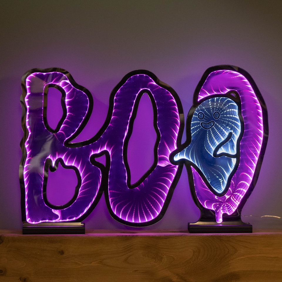 image 1 of 60cm Light up Halloween BOO Infinity Decoration with Pink and White LEDs