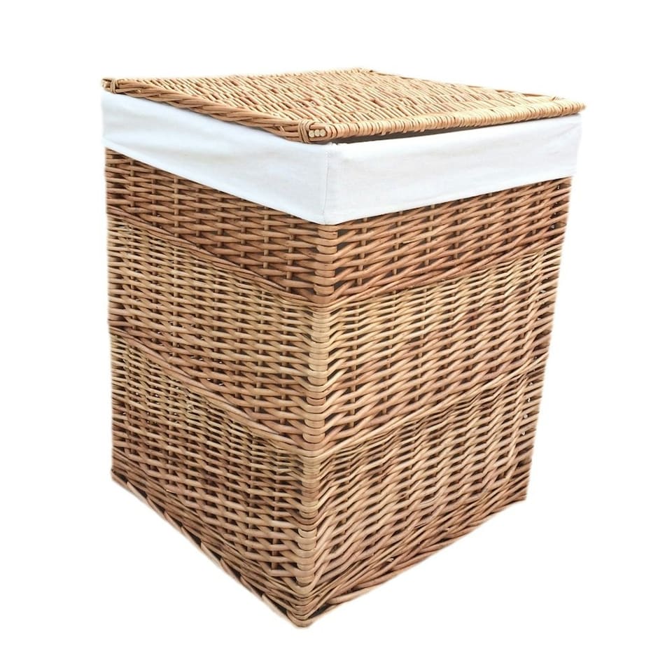 image 1 of White Lining Light Steamed Large Square Laundry Wicker Basket | White | White