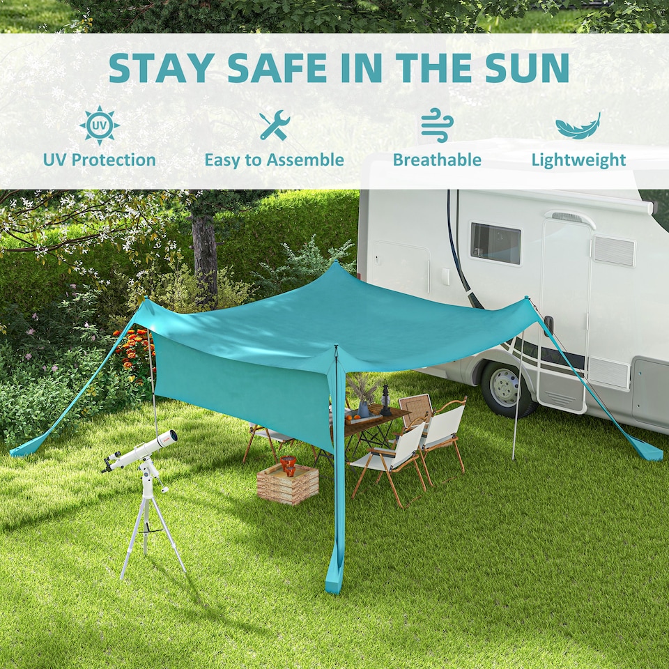 image 1 of Outsunny Beach Tent Shelter with A Detachable Sidewall, 3 x 3(m), Sky Blue