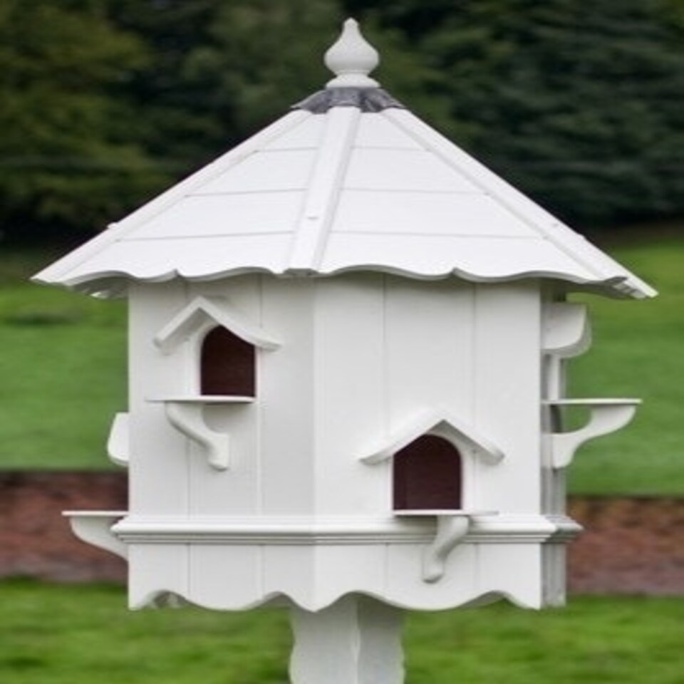 image 1 of Bergholt Dovecote, Two Tiered Hexagonal Birdhouse - Traditional English Pole Mounted Birdhouse for Doves or Pigeons Brown | One Size