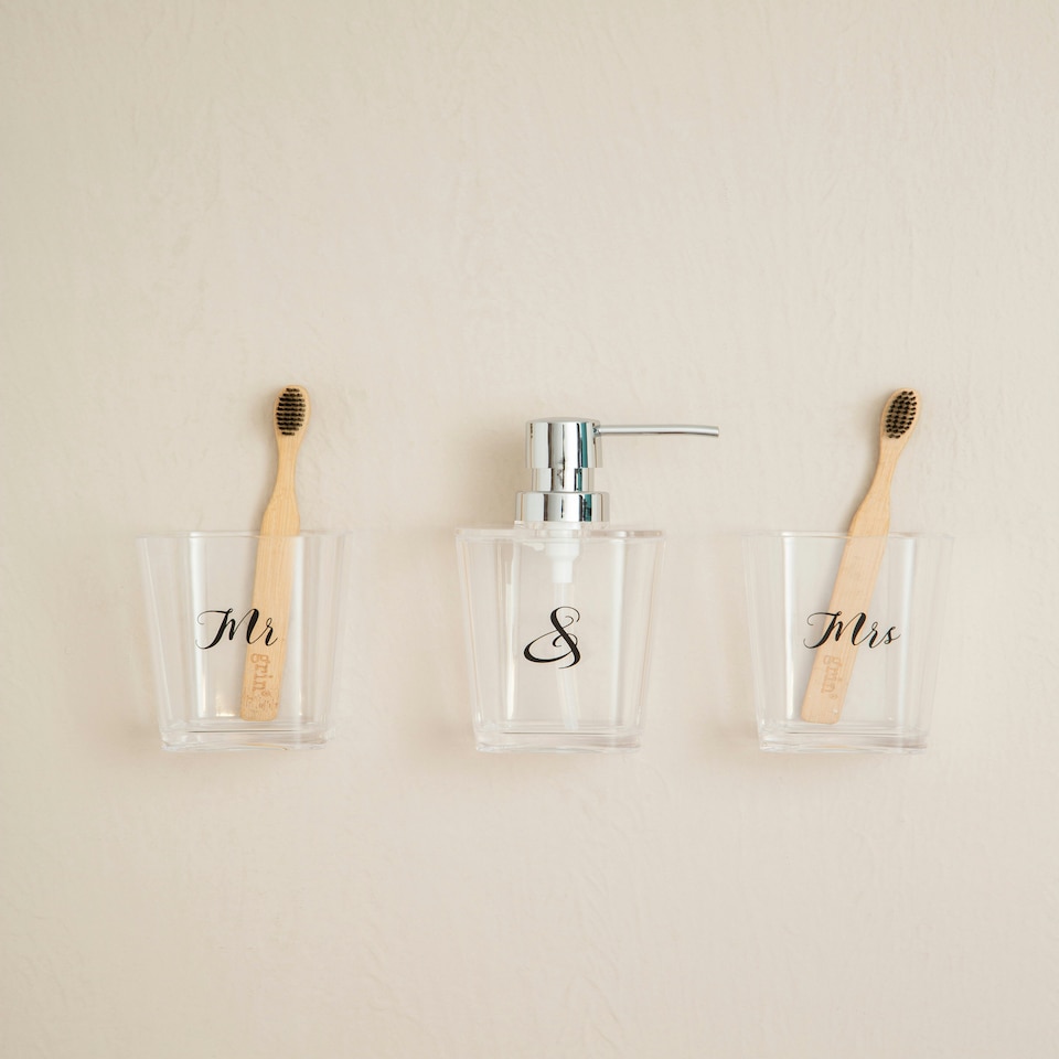 image 1 of Interiors By Premier 3 Pc Bathroom Accessories Set With Matching Tray, Clear Bathroom Decor Set, Soap Dish, Tumbler, & Dispenser