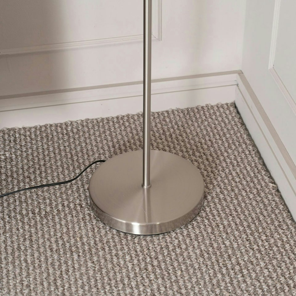 image 1 of ValueLights Maya Brushed Chrome 3 Way Curved Arm Reed Shaded Upright Floor Lamp with LED Bulbs