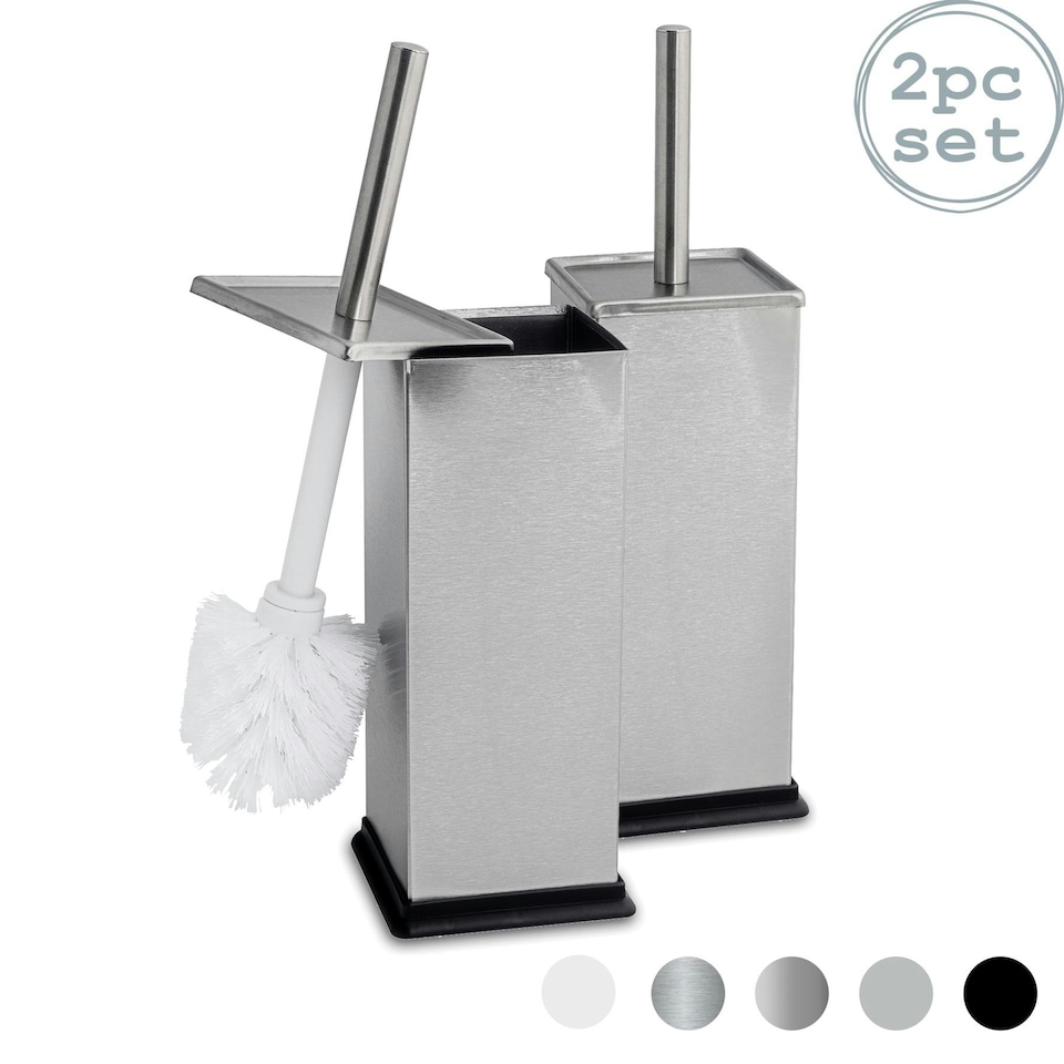 image 1 of Harbour Housewares Square Toilet Brushes - Brushed Metal - Pack of 2 Silver