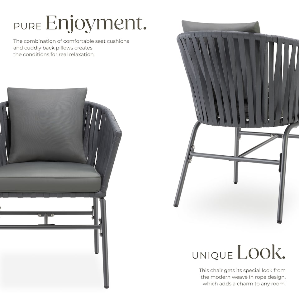 image 1 of Accent Chair Valeiras - woven rope design, thick cushions, 60 x 61 x 77cm | Grey | dark grey/dark grey | One Size | 6