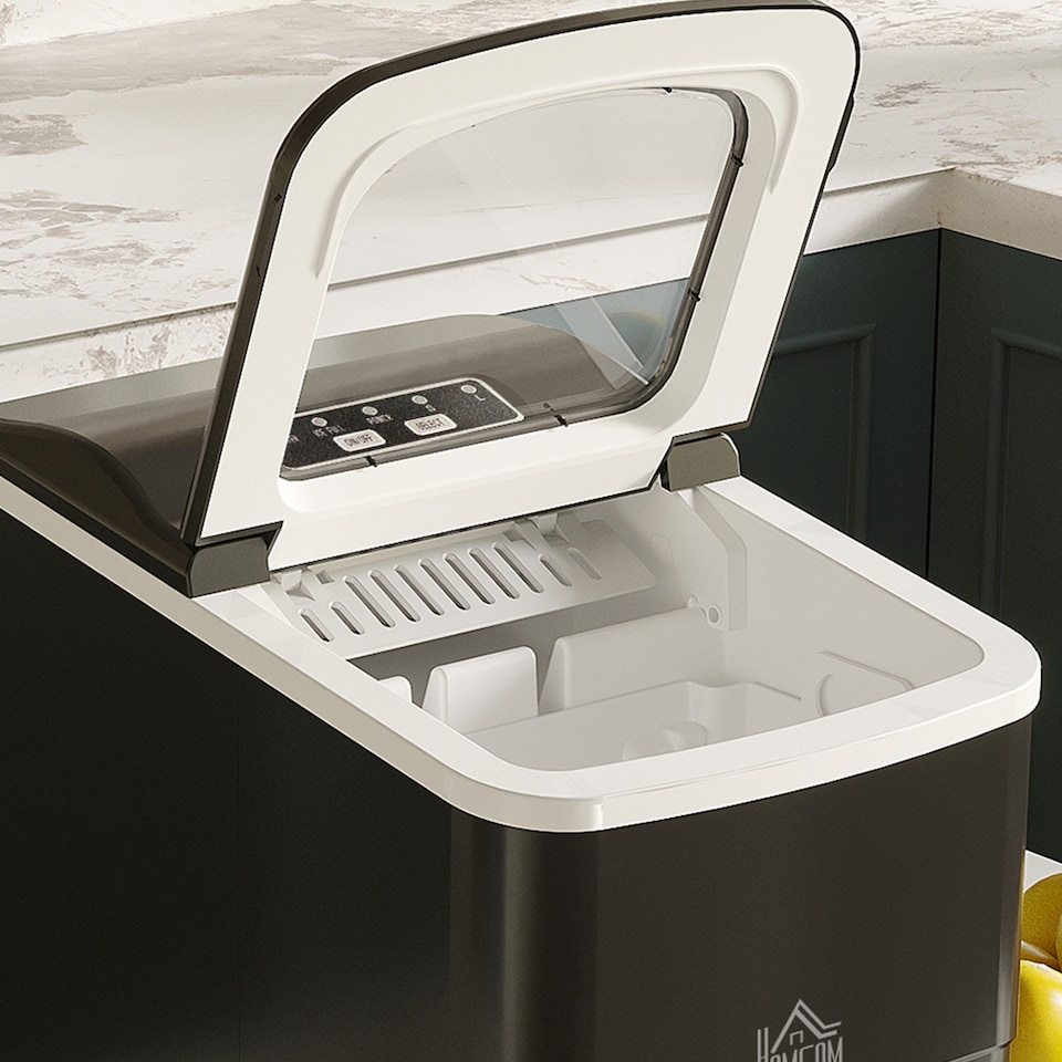 image 1 of HOMCOM Countertop Ice Machine, 12Kg in 24 Hrs, 9 Cubes Ready in 8 Mins, Portable Ice Cube Maker w Self-Cleaning, Adjustable Ice Size, Ice Scoop, Basket for Home, Kitchen, No Plumbing Required, Black