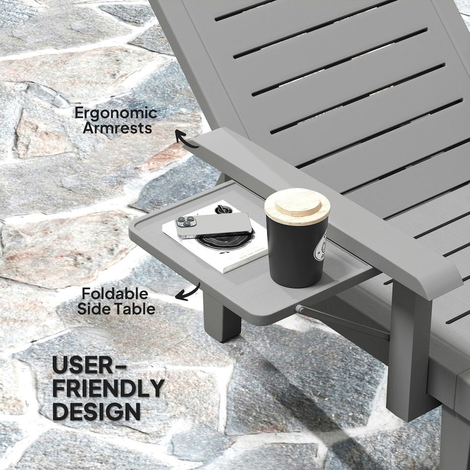 image 1 of Outsunny Set of 2 Resin Reclining Sun Loungers for Garden, Dark Grey