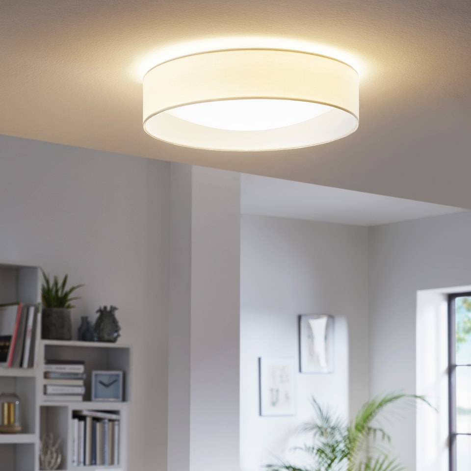 image 1 of EGLO Pasteri White Fabric & Plastic LED Ceiling Light | White