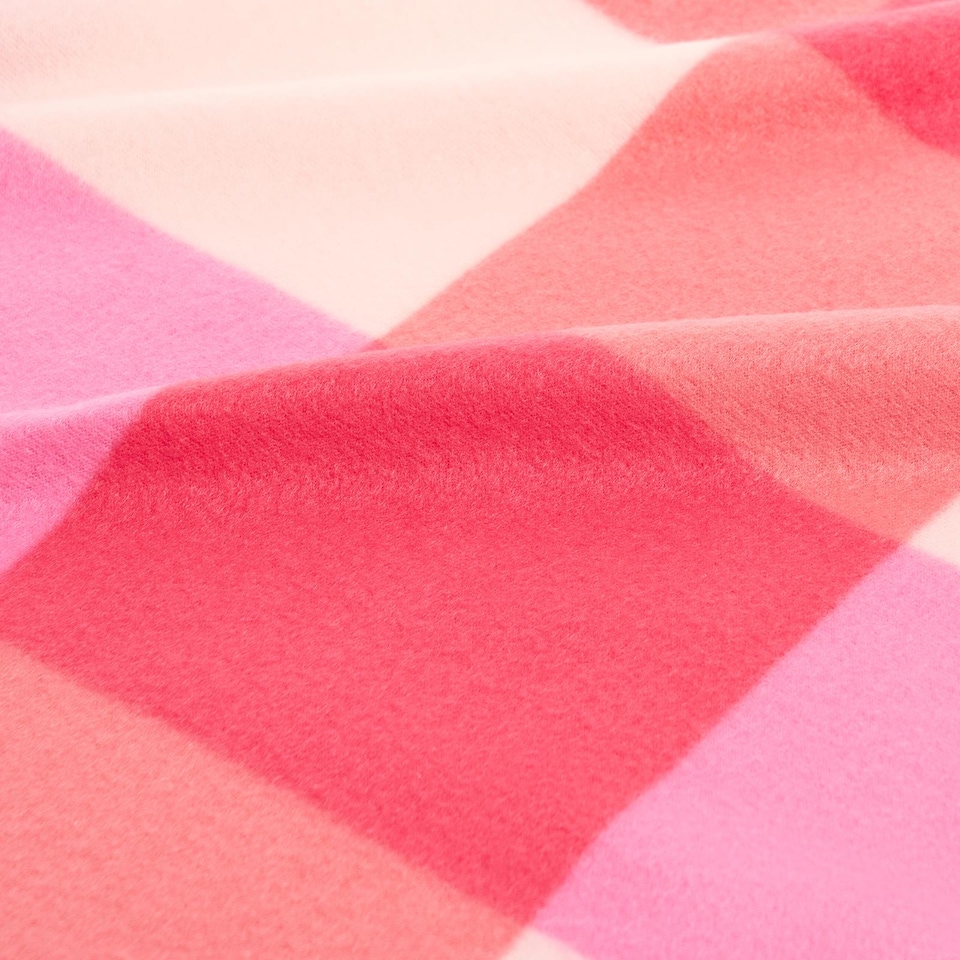 image 1 of OHS Gingham Polar Fleece Throw Blanket Lightweight Bedspread | Multi | Pink/Orange