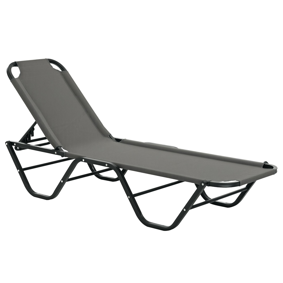image 1 of Outsunny Sun Lounger Relaxer Recliner with 5-Position Adjustable Backrest Grey