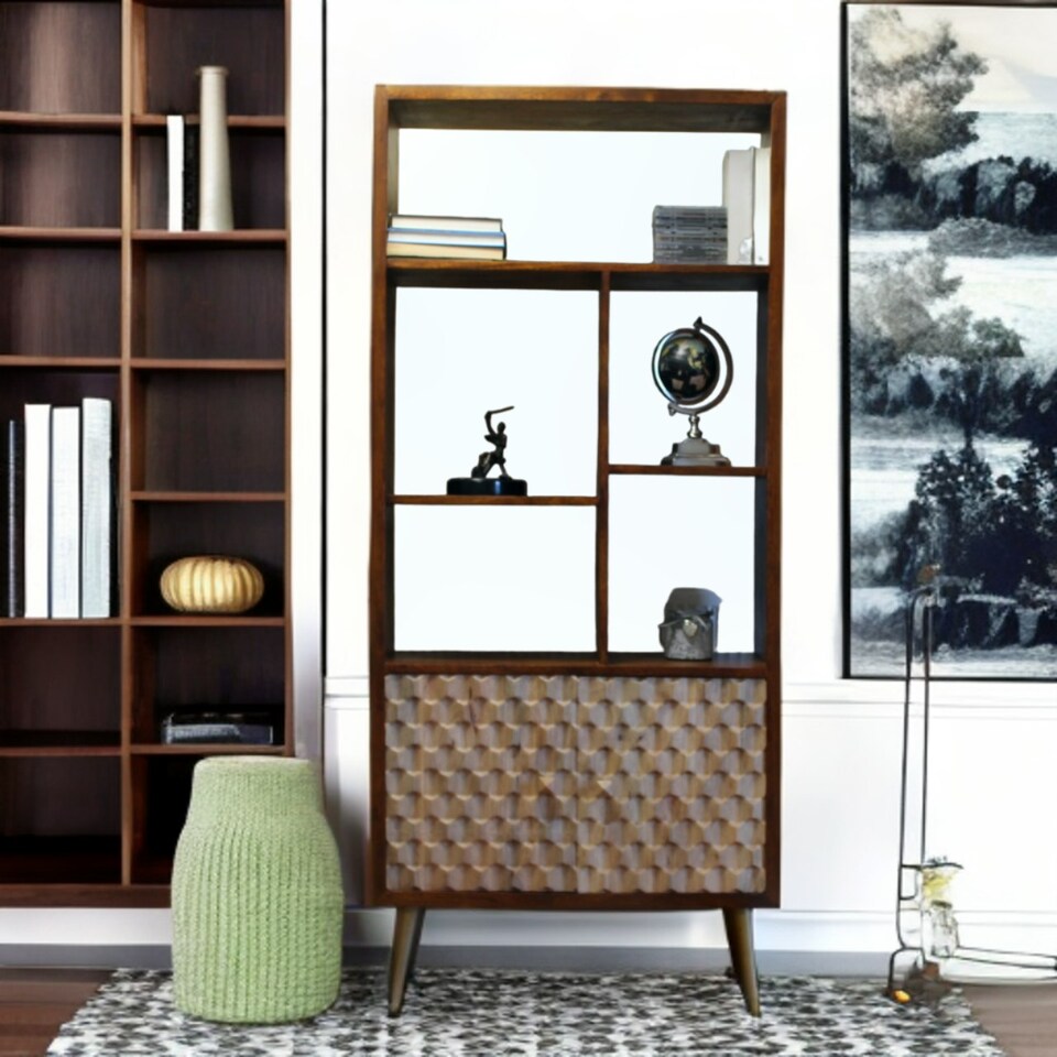 image 1 of Camille Retro Multi shelf bookcase with 2 Doors Brown