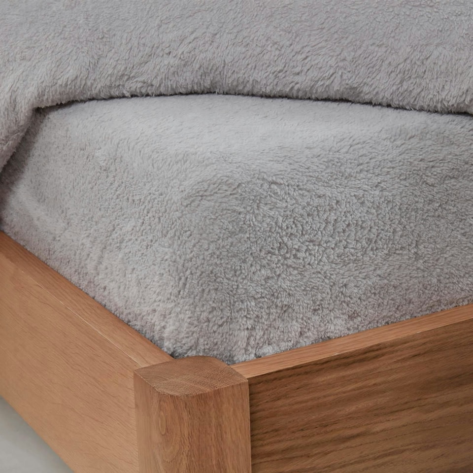 OHS Soft Teddy Fleece 25cm Deep Fitted Bed Sheet Thermal Warm, Double - Silver