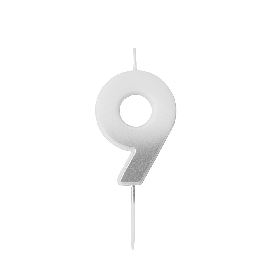image 1 of Silver Ombre Number '9' Celebration Candle
