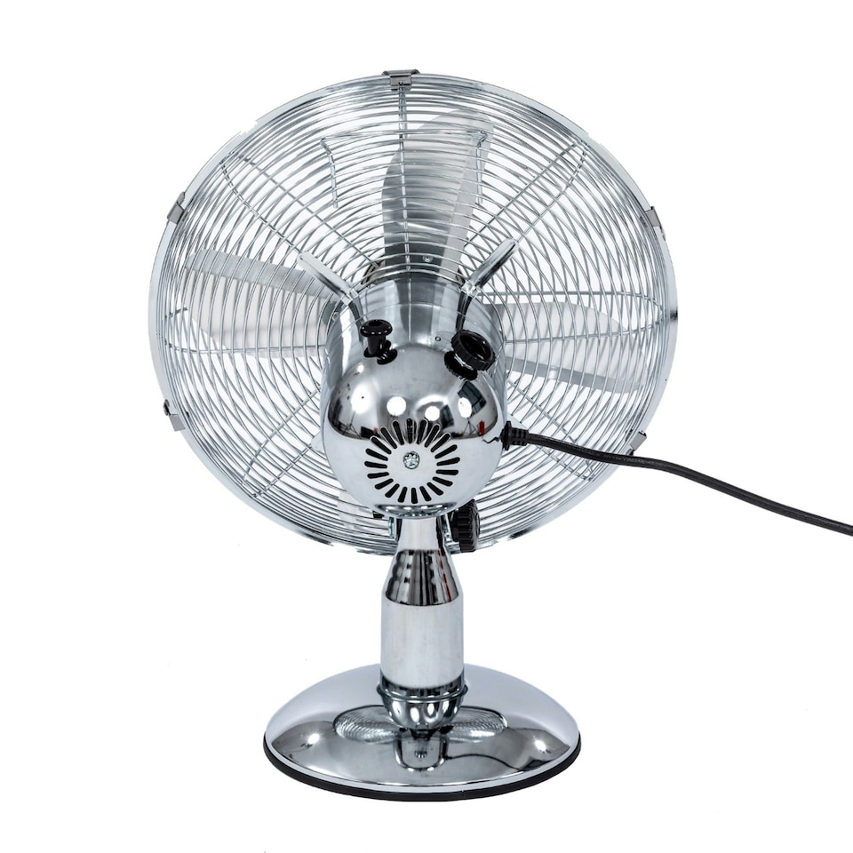 image 1 of Oypla Electrical 12" Inch Chrome Metal 3 Speed Desk Fan Oscillating