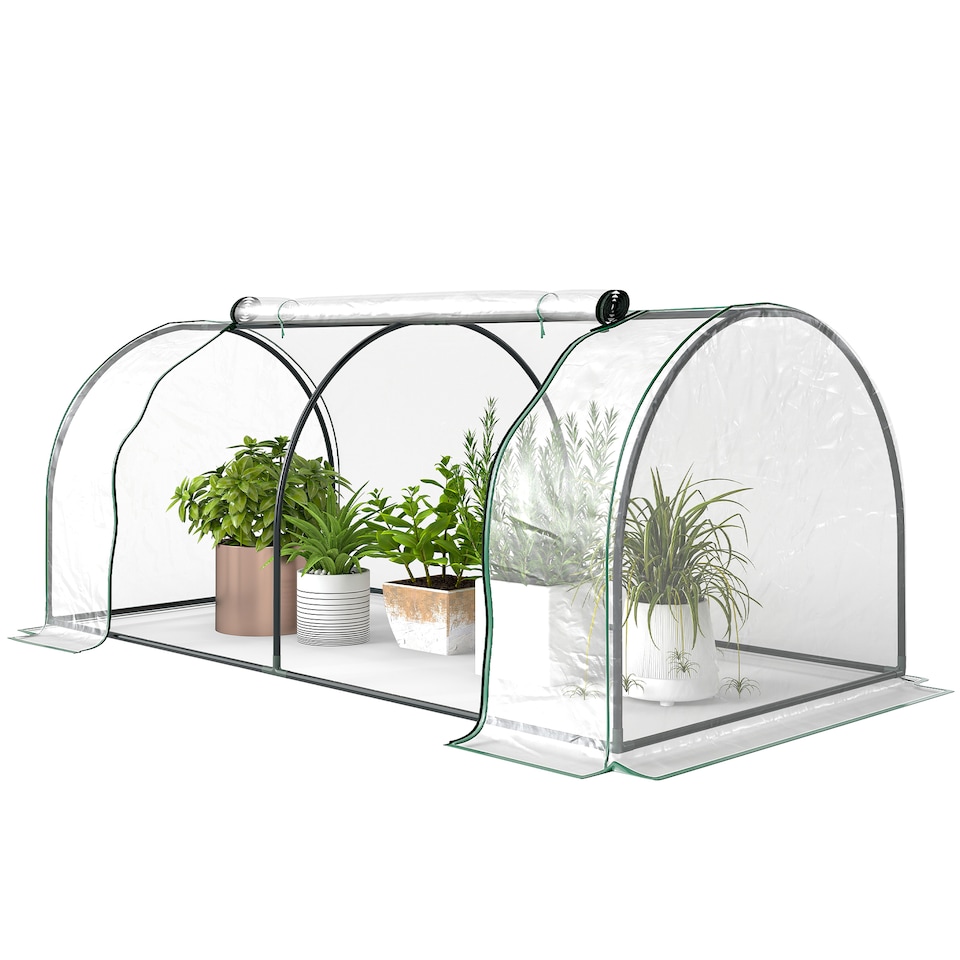 image 1 of Outsunny Tunnel Greenhouse Grow House Steel Frame PE Green 200x100x80 cm