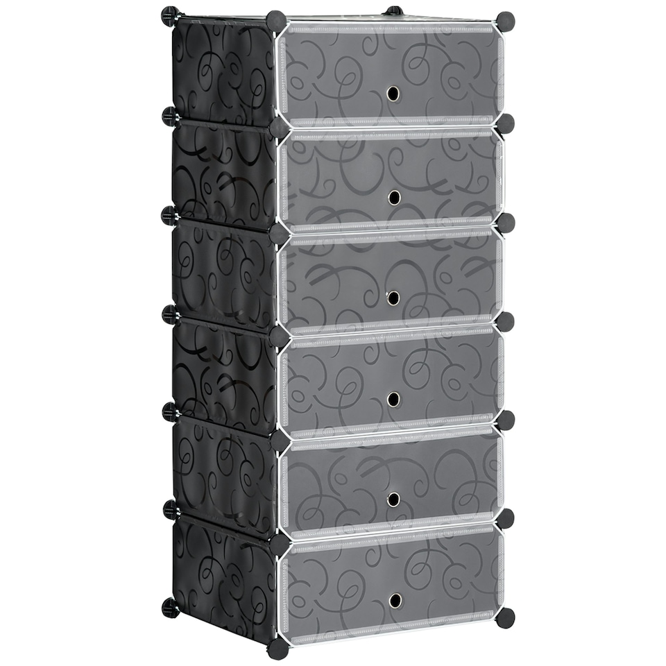 image 1 of HOMCOM 6 Tier Shoe Rack Plastic Storage Cabinet Modular Shoe Tower Black Black