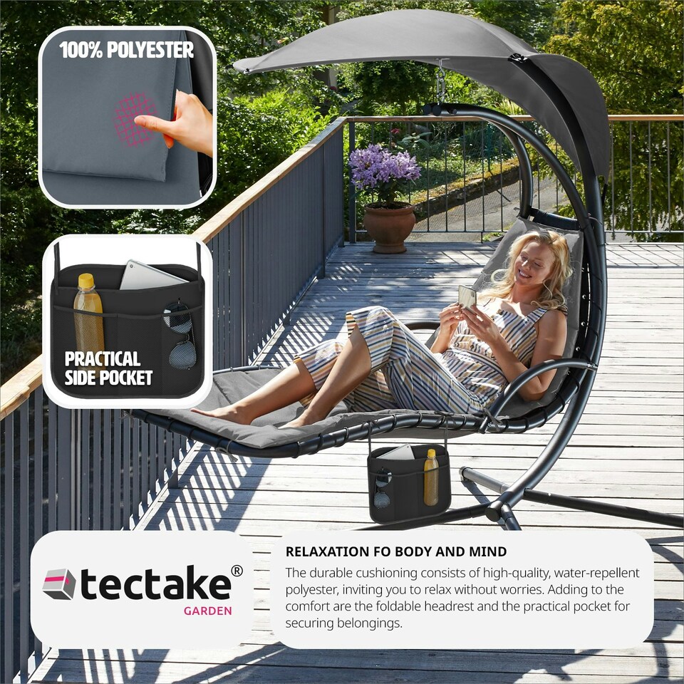 image 1 of Hanging Chair Elaria - large sun canopy with UV-protection, sturdy Grey