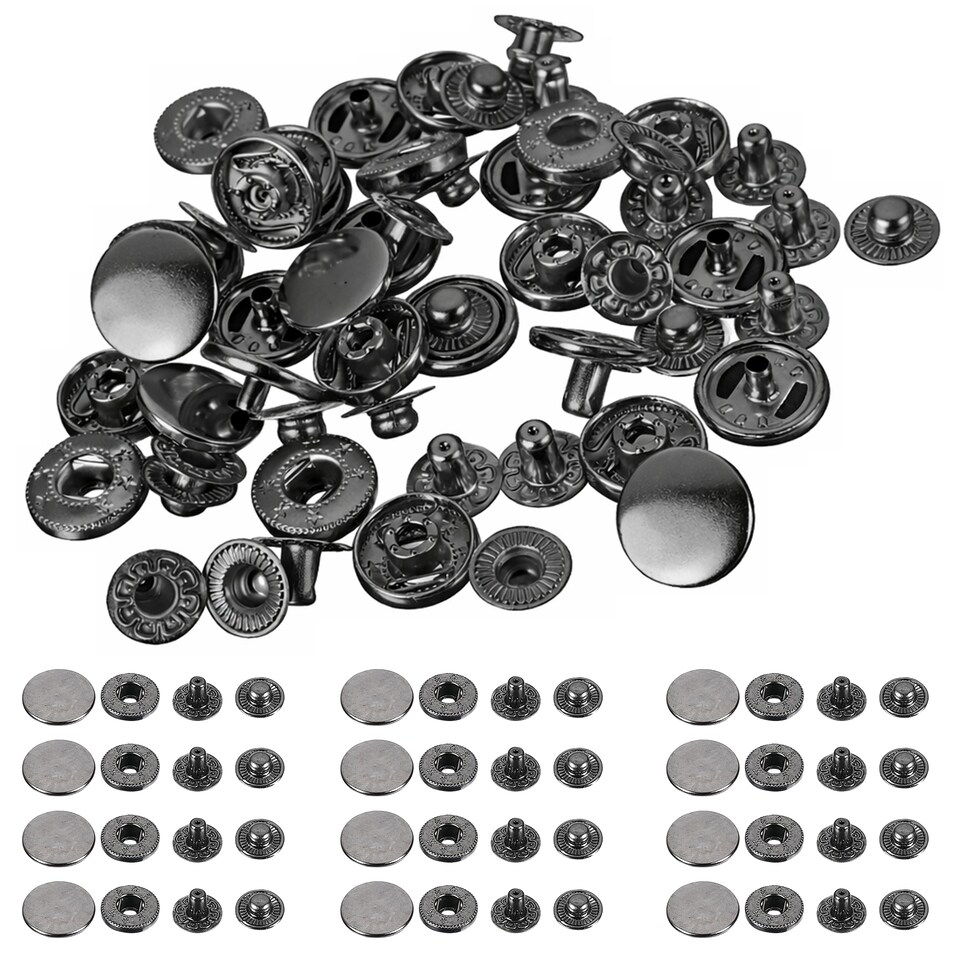 image 1 of 15mm S Spring Press Studs 4-Part, Durable & Lightweight - 100pcs
