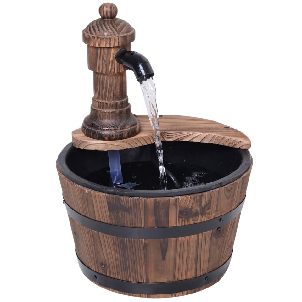 image 1 of Outsunny Garden Barrel Water Fountain Patio Wood Electric Water Feature w/ Pump