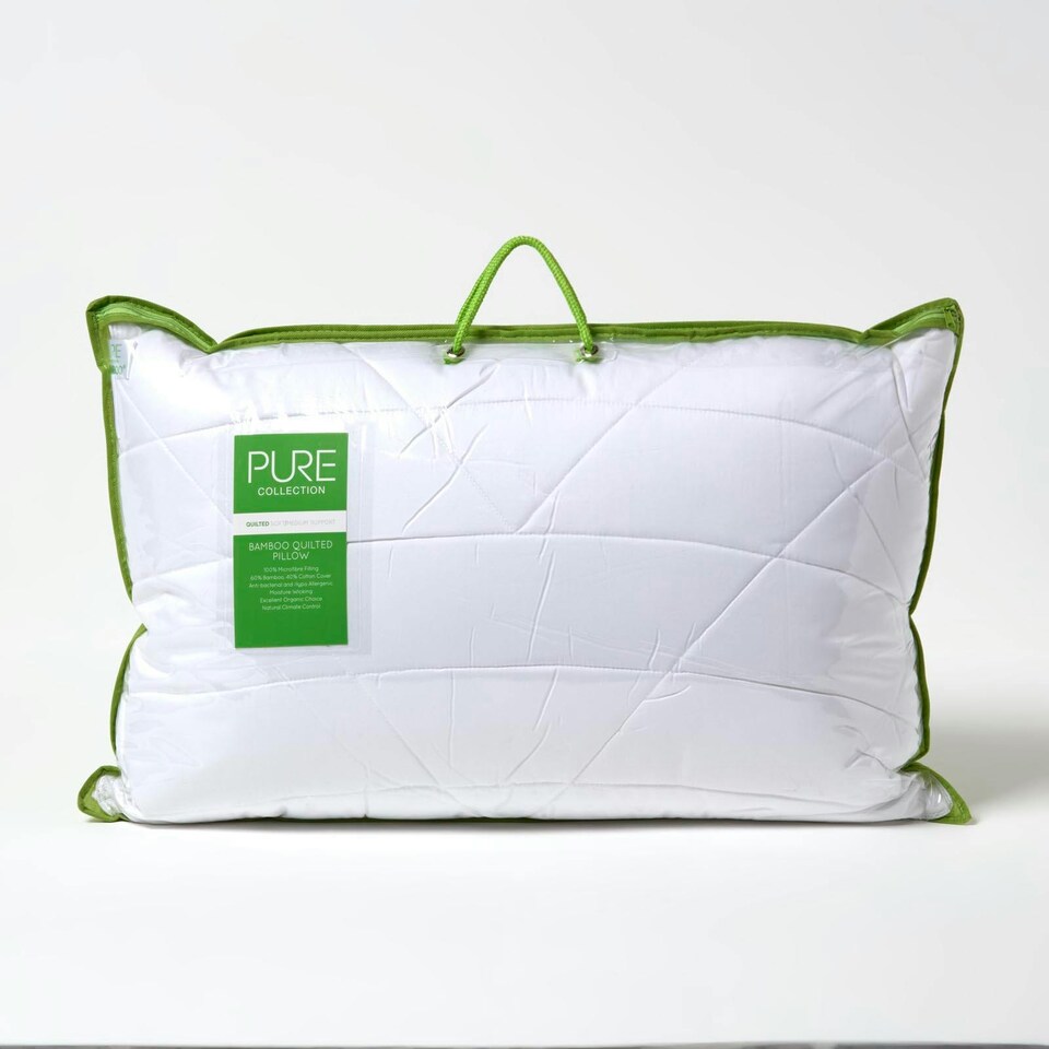 image 1 of Homescapes Luxury Organic Bamboo Pillow for Back Sleepers | White | 50cm x 75cm (20" x 30")