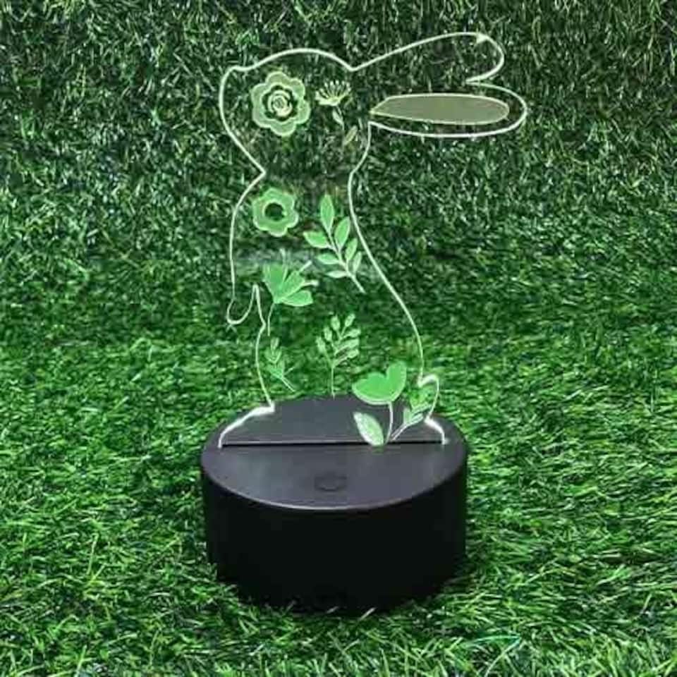 image 1 of Easter Floral Bunny Clear Acrylic Sign with LED Light Base