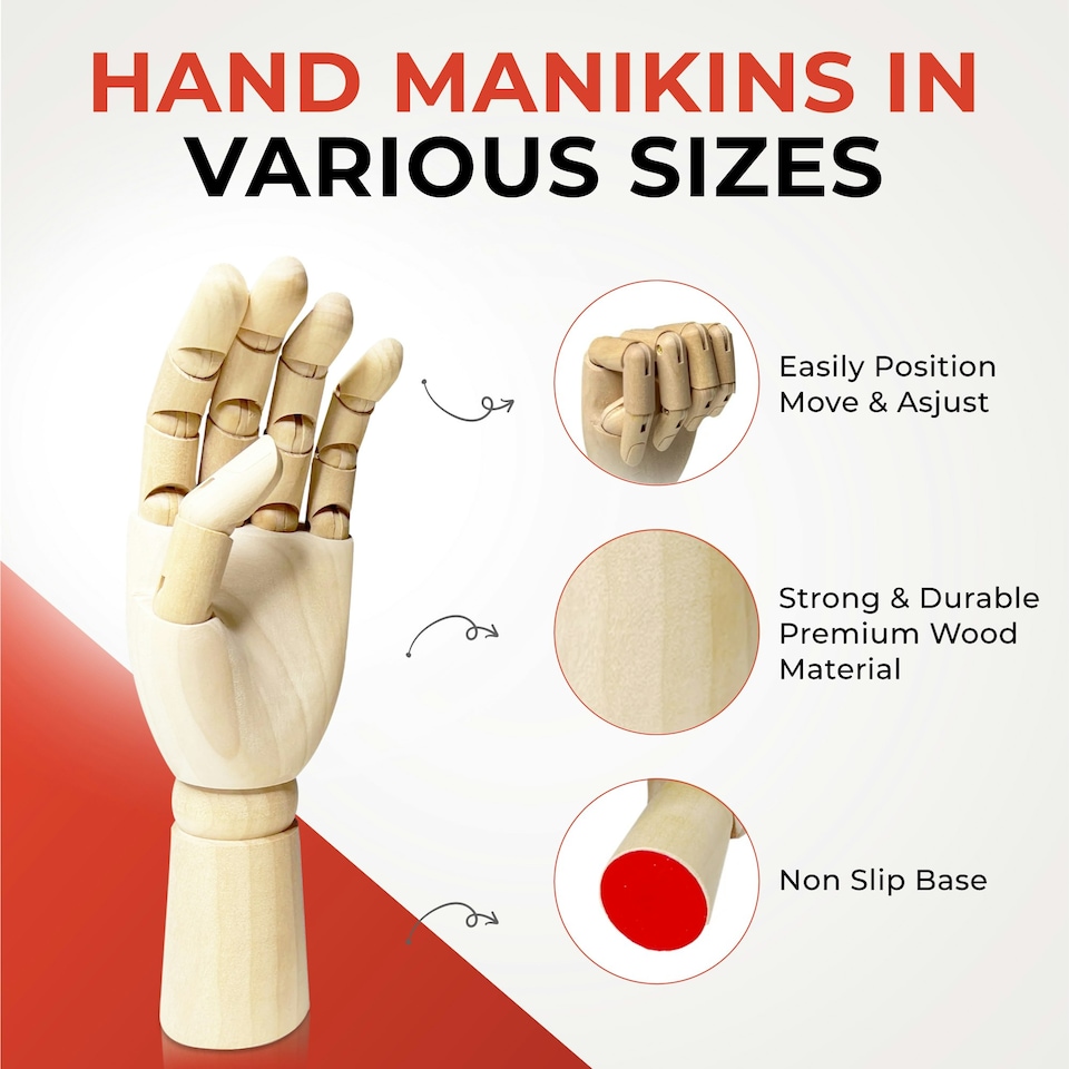 image 1 of Pack of 12 Small Wooden Right Hand Manikin 18cm (7") - Wood Drawing Painting Art