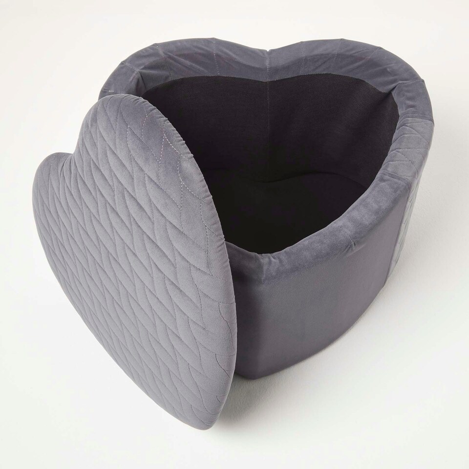 image 1 of Homescapes Arundel Heart-Shaped Velvet Footstool with Storage, Grey