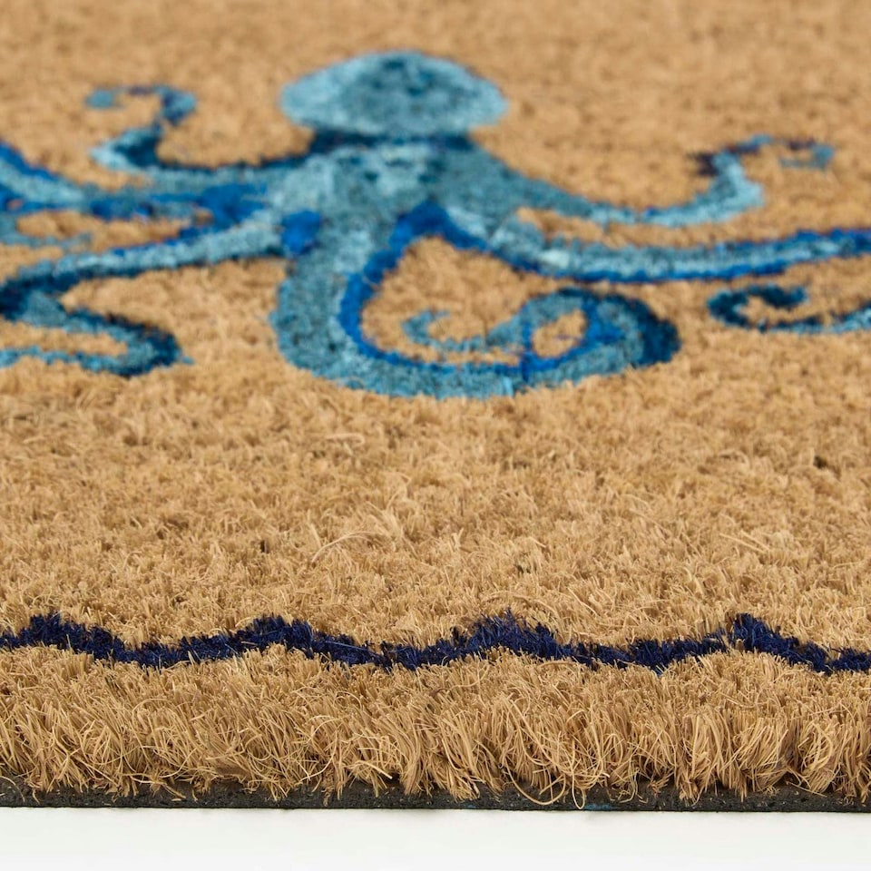 image 1 of Homescapes Blue Sea Animal Non-Slip Coir Doormat