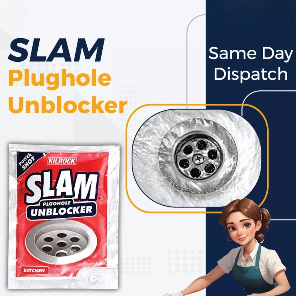 image 1 of Kilrock Slam Plughole Unblocker Kitchen Hair Clog Dirt Cleaner