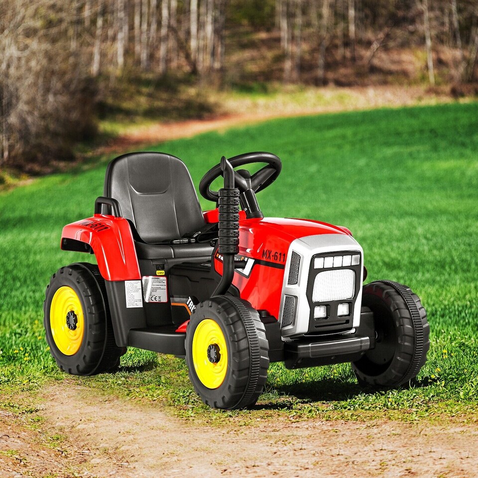 image 1 of COSTWAY 12V Kids Ride On Tractor with Trailer Music Red