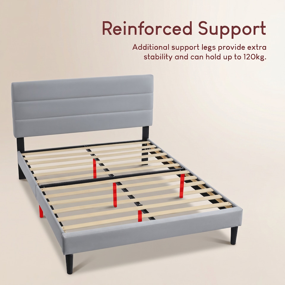 image 1 of Vida Designs Vandura Light Grey Linen Fabric Bed Frame with Headboard - Double