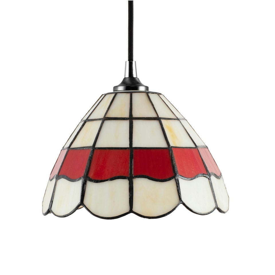 image 1 of Traditional Red and Amber Stained Glass Tiffany Pendant Lighting Shade