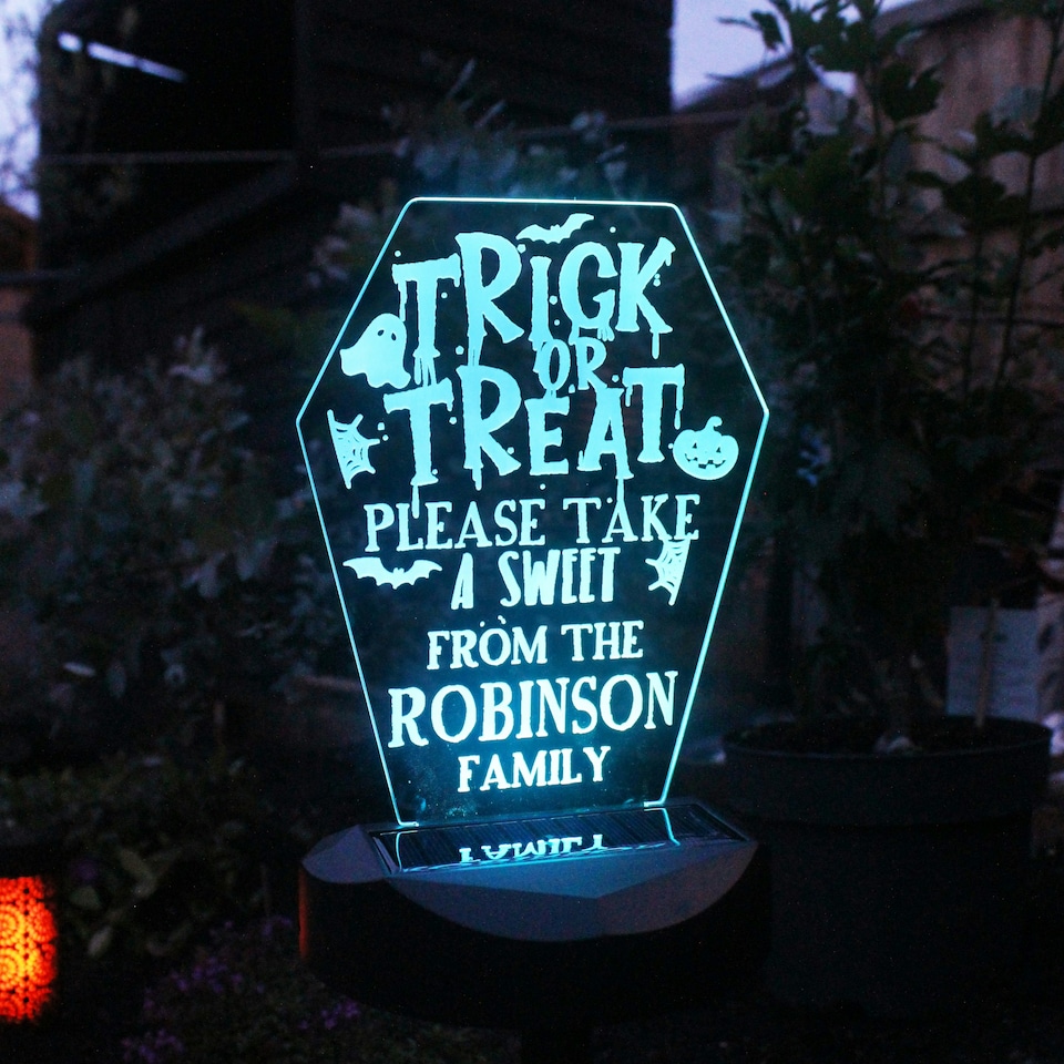 image 1 of Personalised Trick or Treat Halloween Solar Light