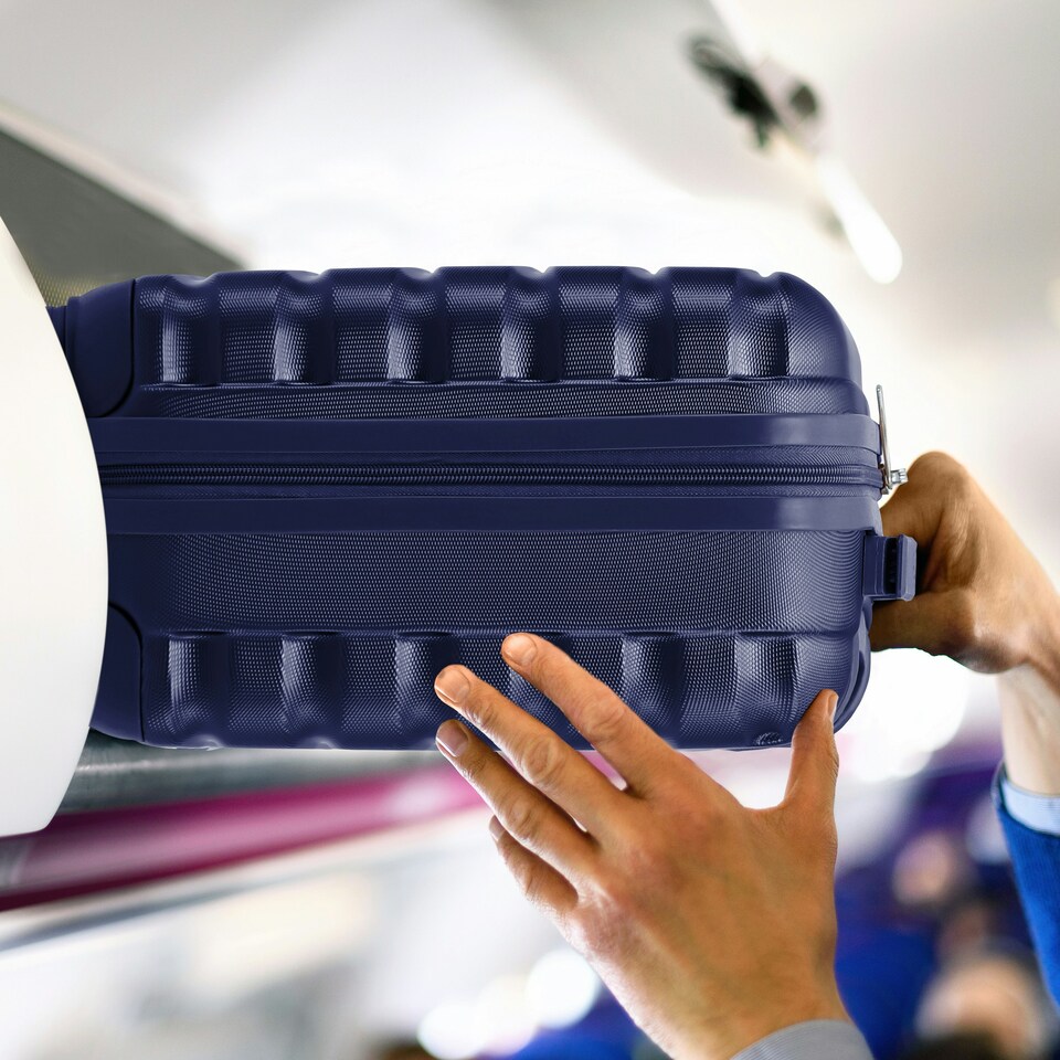 image 1 of 40x30x20cm Wizz Air & Vueling Maximum Size Free Cabin Carry On Lightweight 4 Wheel ABS Hard Case Suitcases Cabin Carry On Hand Luggage Blue | Navy | Cabin Bag
