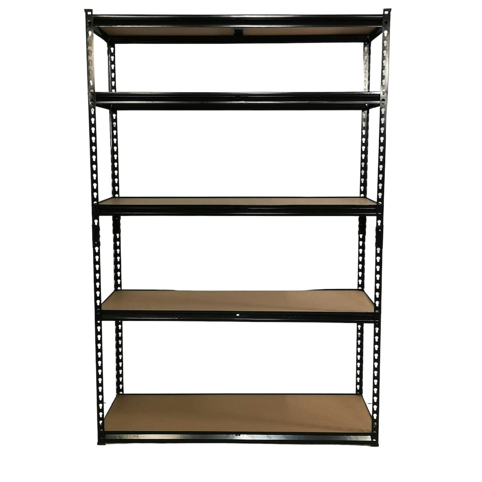 image 1 of Garage Shelving 122cm Wide & 183cm High Heavy Duty 5 Tier Multipurpose Metal Racking Unit / Warehouse Shelving Storage in Black