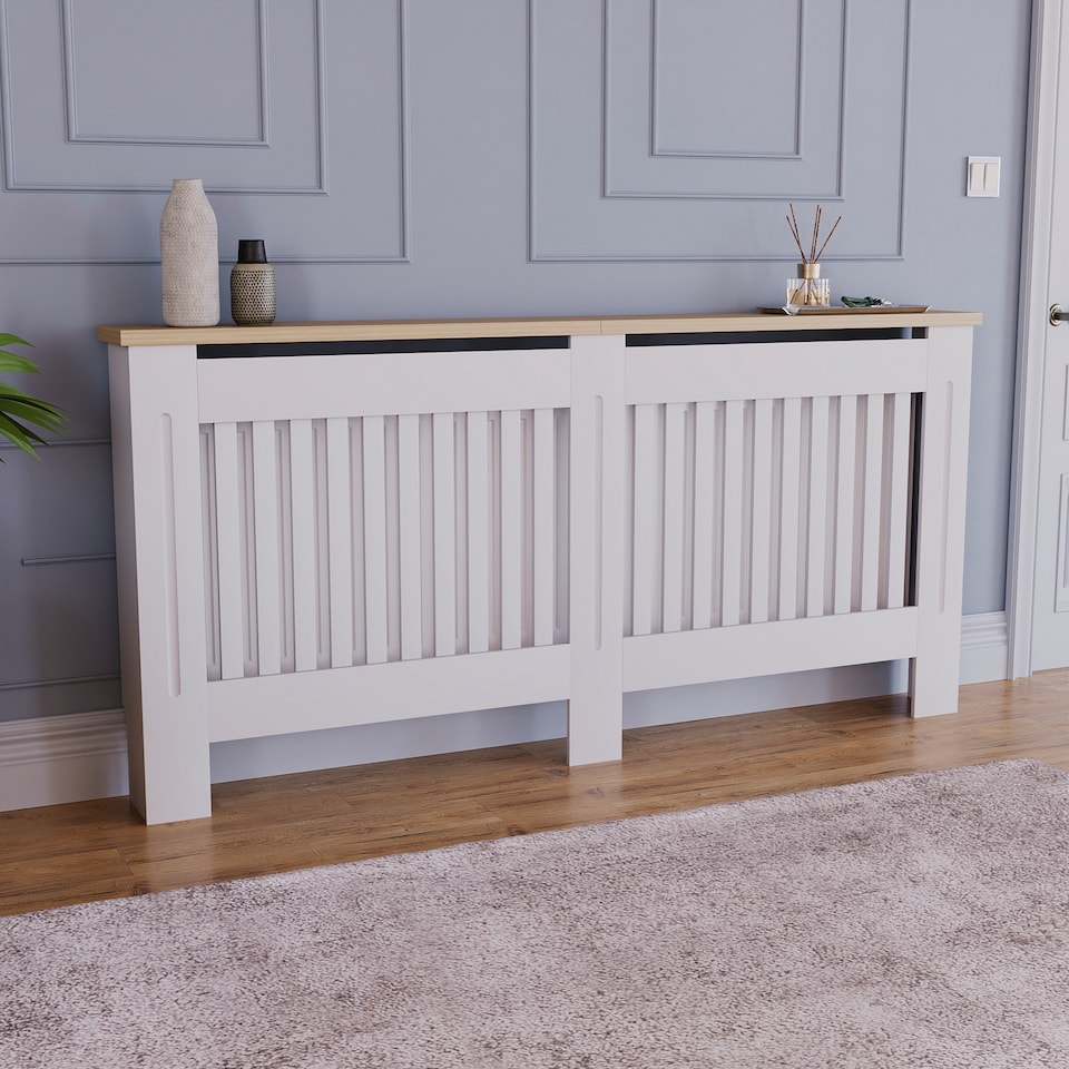 image 1 of Vida Designs Arlington Radiator Cover Painted MDF Slatted Cabinet, White, 172cm