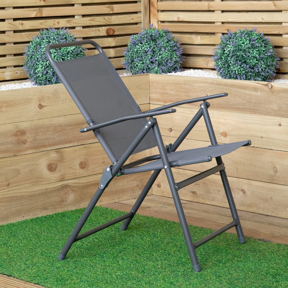 image 1 of Set of 4 Outdoor Multi-Position Textoline Garden Chairs in Grey