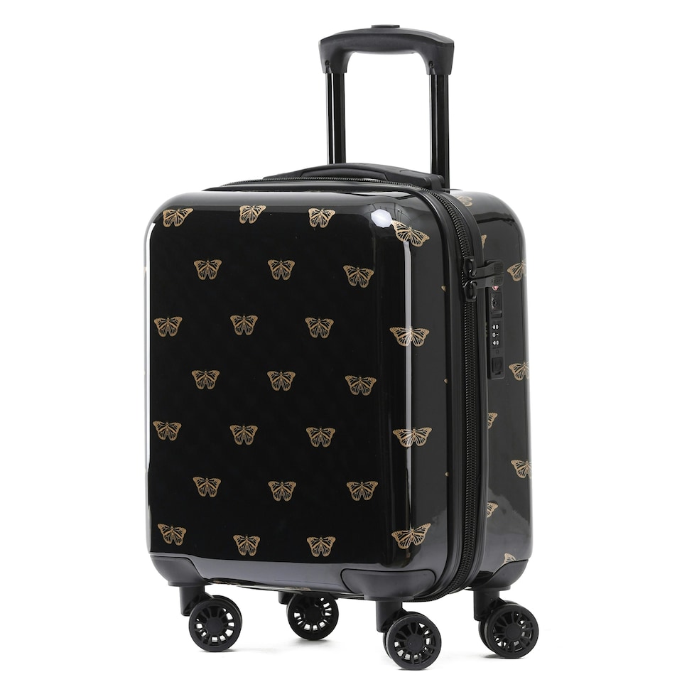 image 1 of Flight Knight Carry On Suitcase - 8 Wheel TSA Lock USB Port - Anti Crack Case Hard Luggage Approved for easyJet, Jet2, BA Black | Black/Gold Butterfly | Cabin Bag