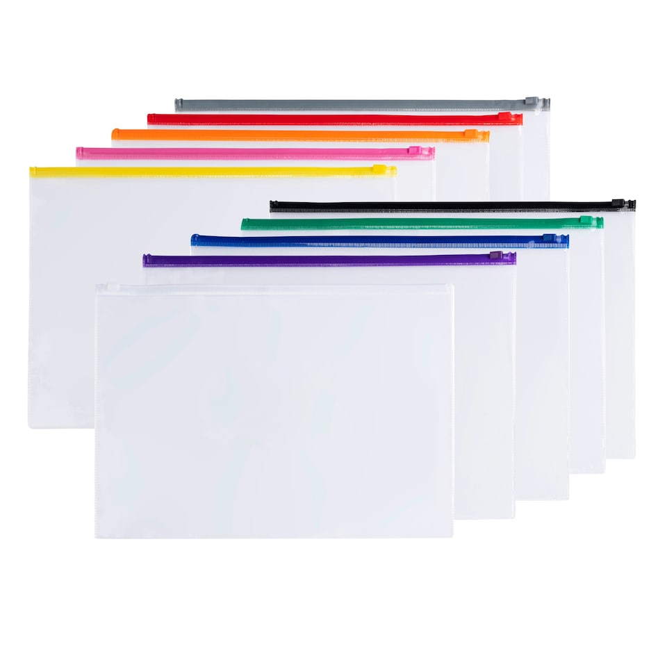 image 1 of Pack of 12 A6 Clear Zippy Bags with Red Zip
