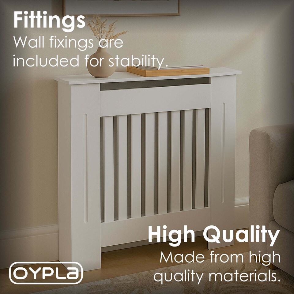 image 1 of Small White Wooden Slatted Grill Radiator Cover MDF Cabinet