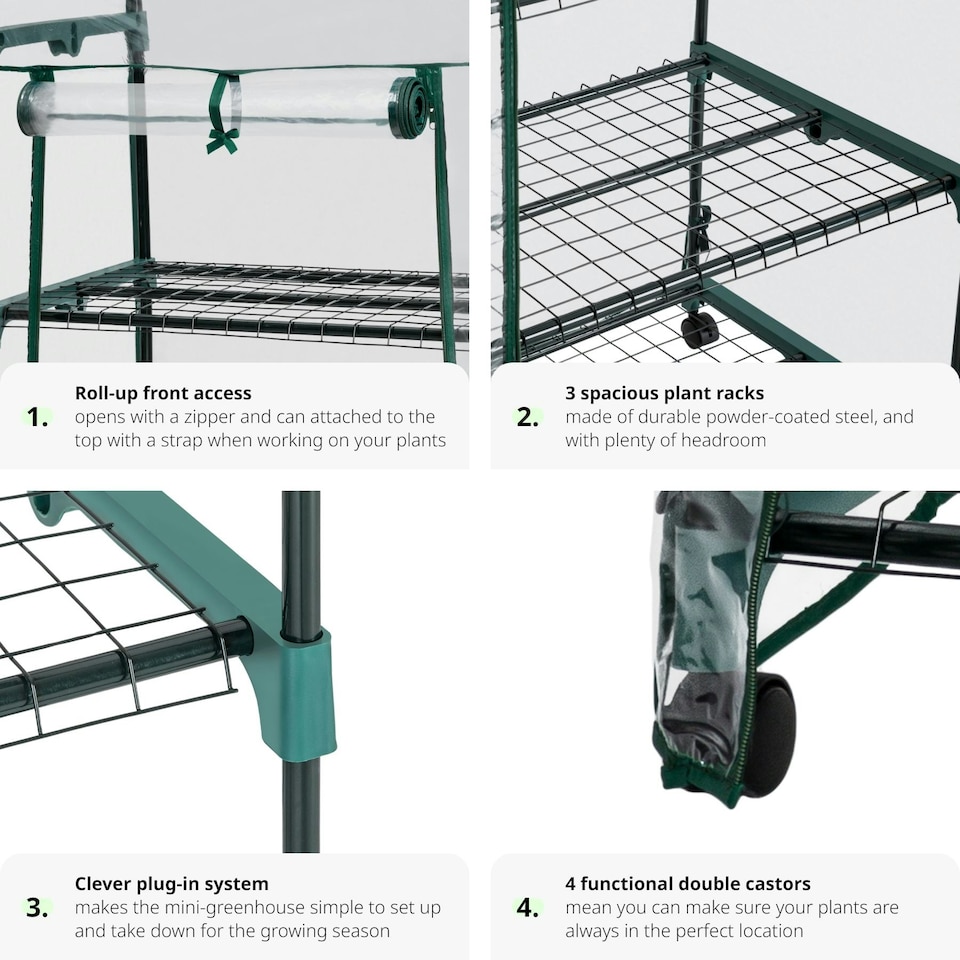 image 1 of Greenhouse - with wheels, 3 shelves, tarpaulin cover, 69 x 49 x 133 cm