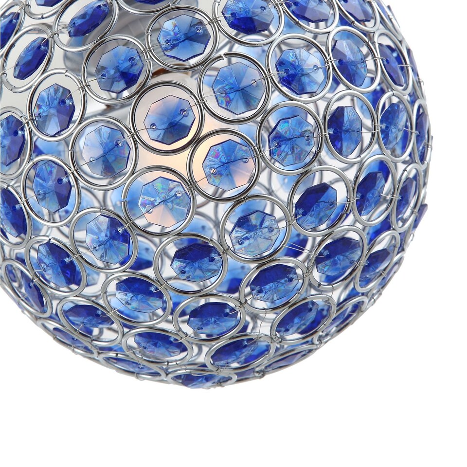 image 1 of Modern Round Globe Easy Fit Pendant Shade with Small Blue Acrylic Bead Jewels | Blue | Midnight Blue | 1